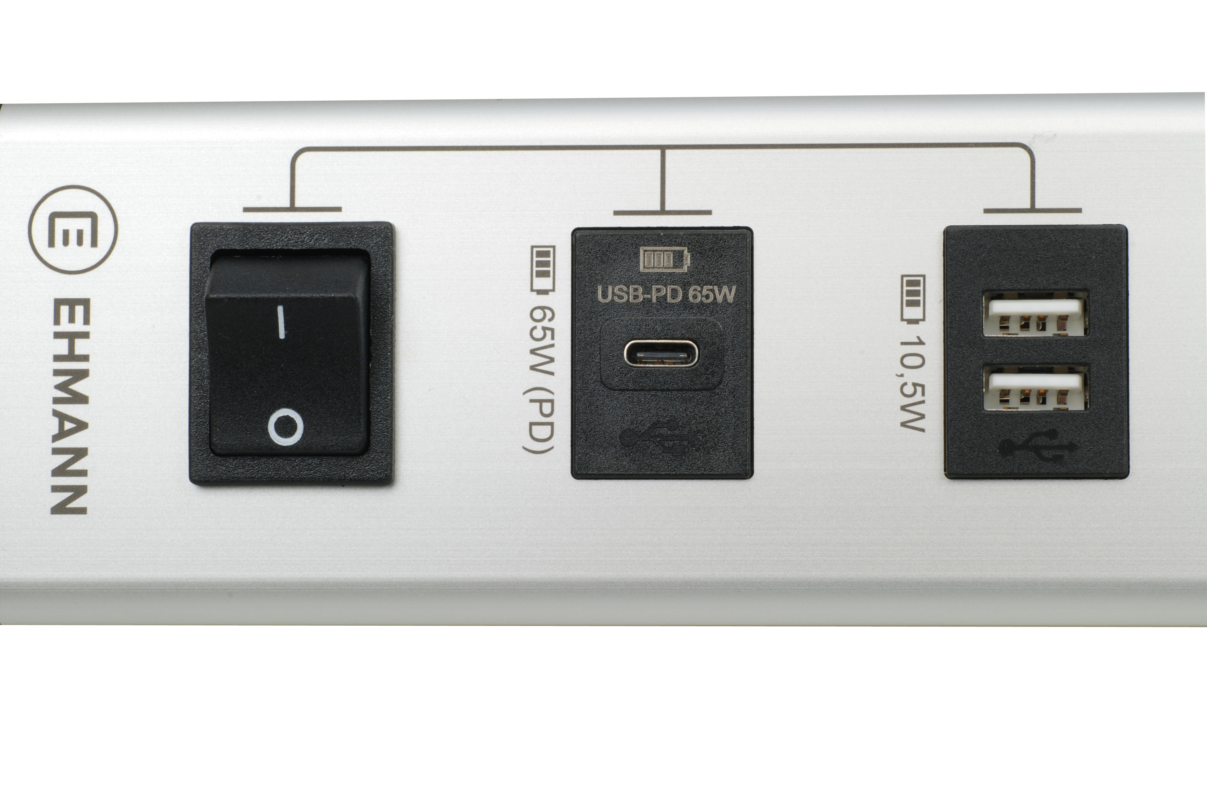  Aluminium USB Multilader 2-Port mit 2 Schutzkontakt Steckdosen