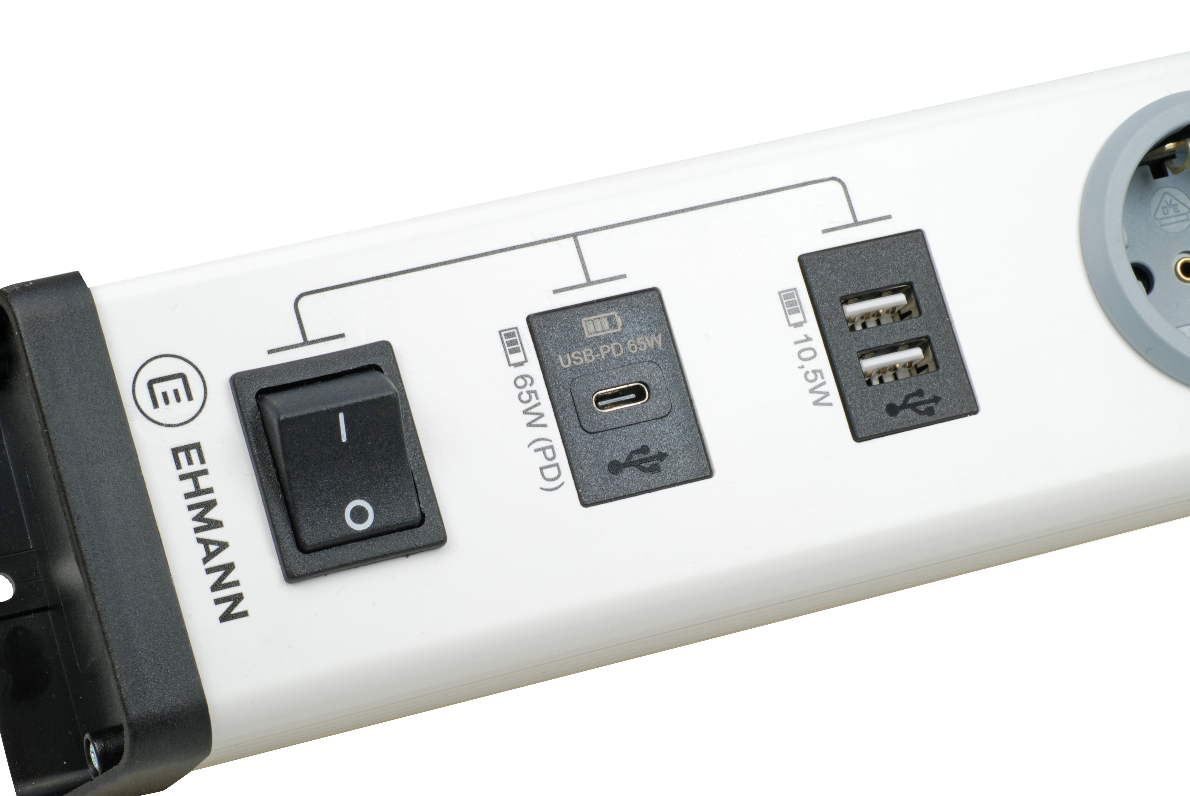 EHMANN USB Multilader 2-Port mit 2 Schutzkontakt Steckdosen